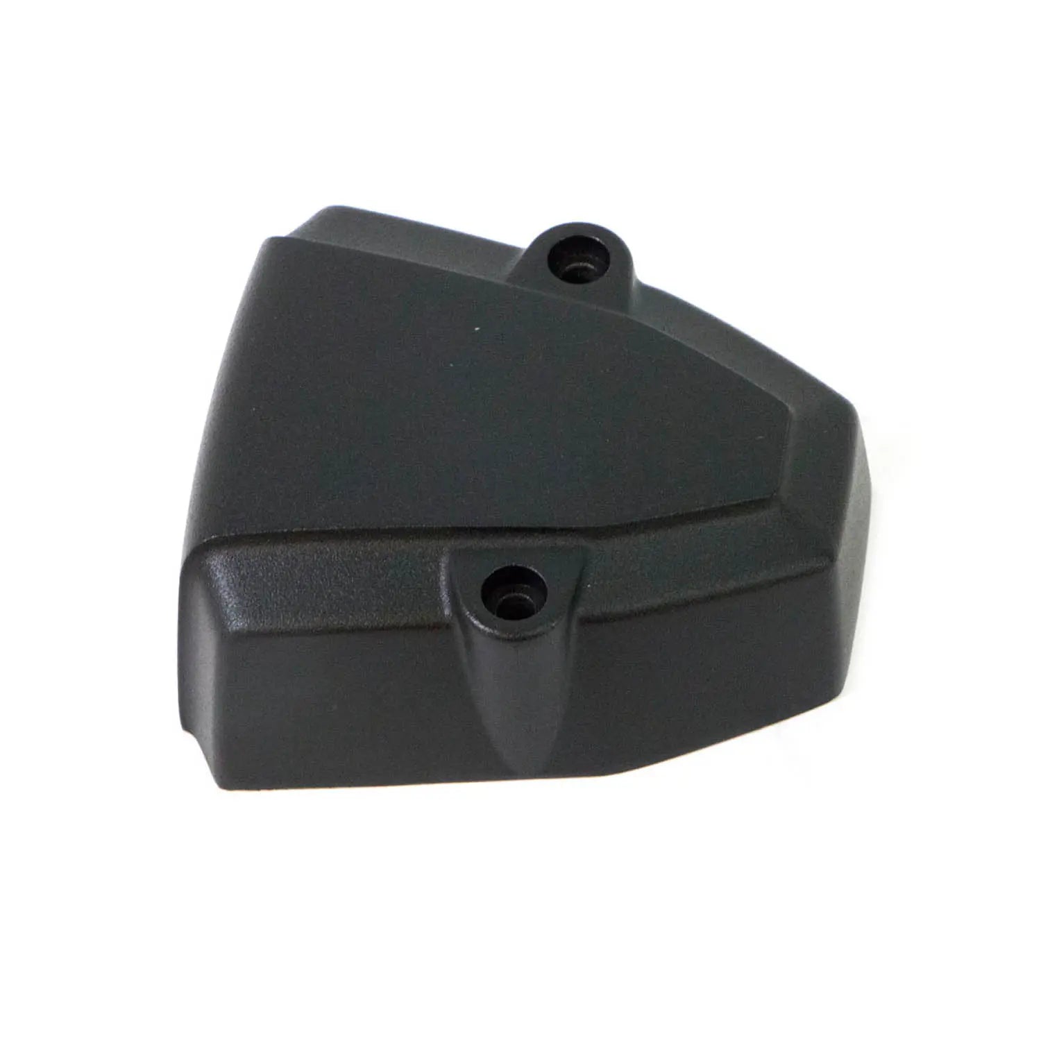 Matte black triangular ignition cover with two mounting holes and smooth finish.