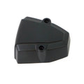 Matte black triangular ignition cover with two mounting holes and smooth finish.