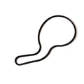 Black rubber water pump cover seal gasket with irregular oval shape and a looped end.