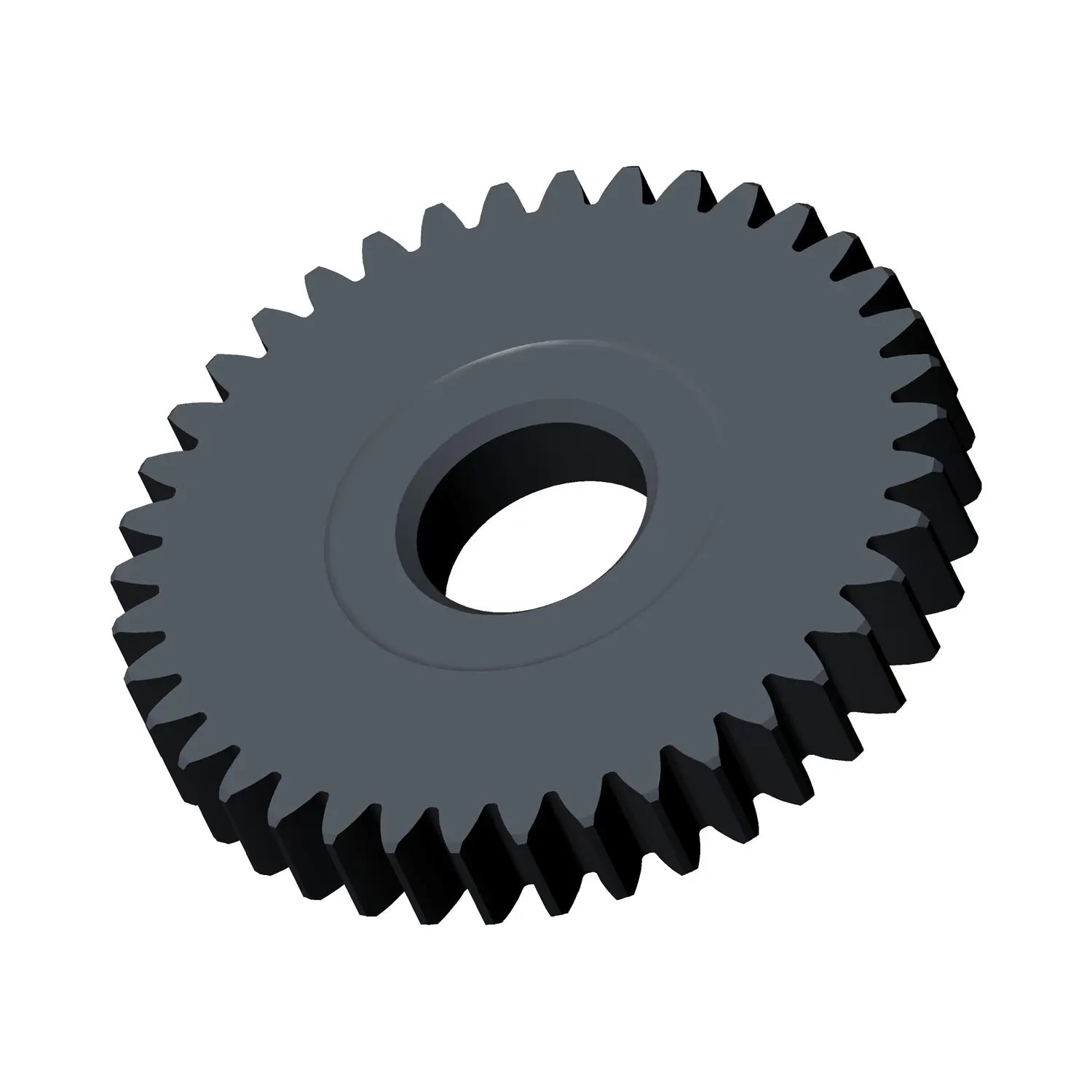 Black metal mainshaft gear with evenly spaced teeth and central circular hole.