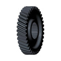 Black metal countershaft gear with external teeth and splined inner hub for motorcycle transmission.