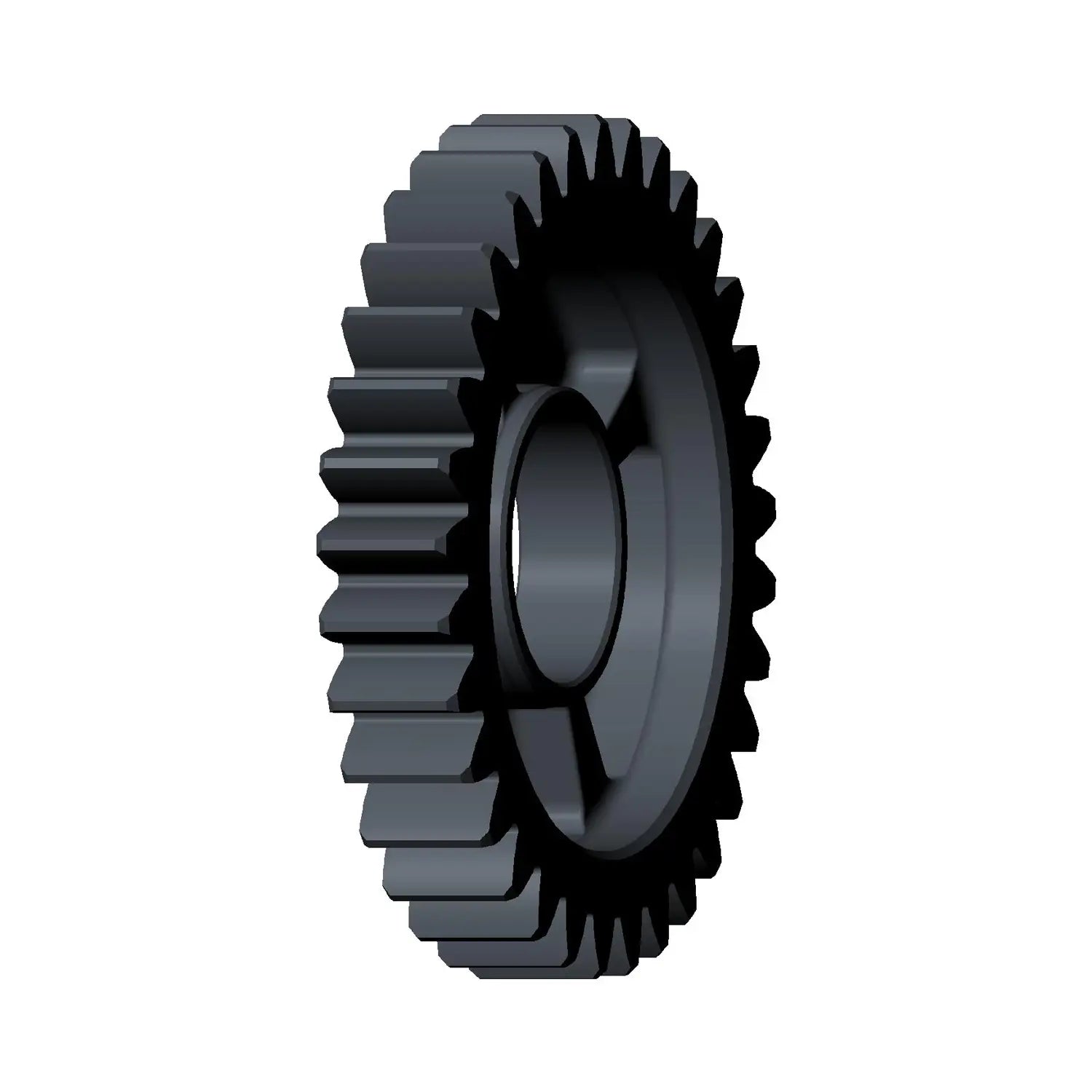 Black metal mainshaft gear with evenly spaced teeth and central hub hole.
