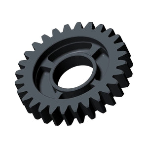 Black metal mainshaft gear with evenly spaced teeth and central circular opening.