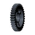 Black metal mainshaft gear with evenly spaced teeth and central hole for mounting.