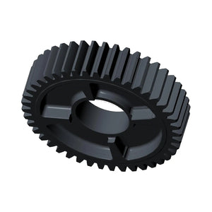 Black metal countershaft gear with evenly spaced teeth and central circular hole.