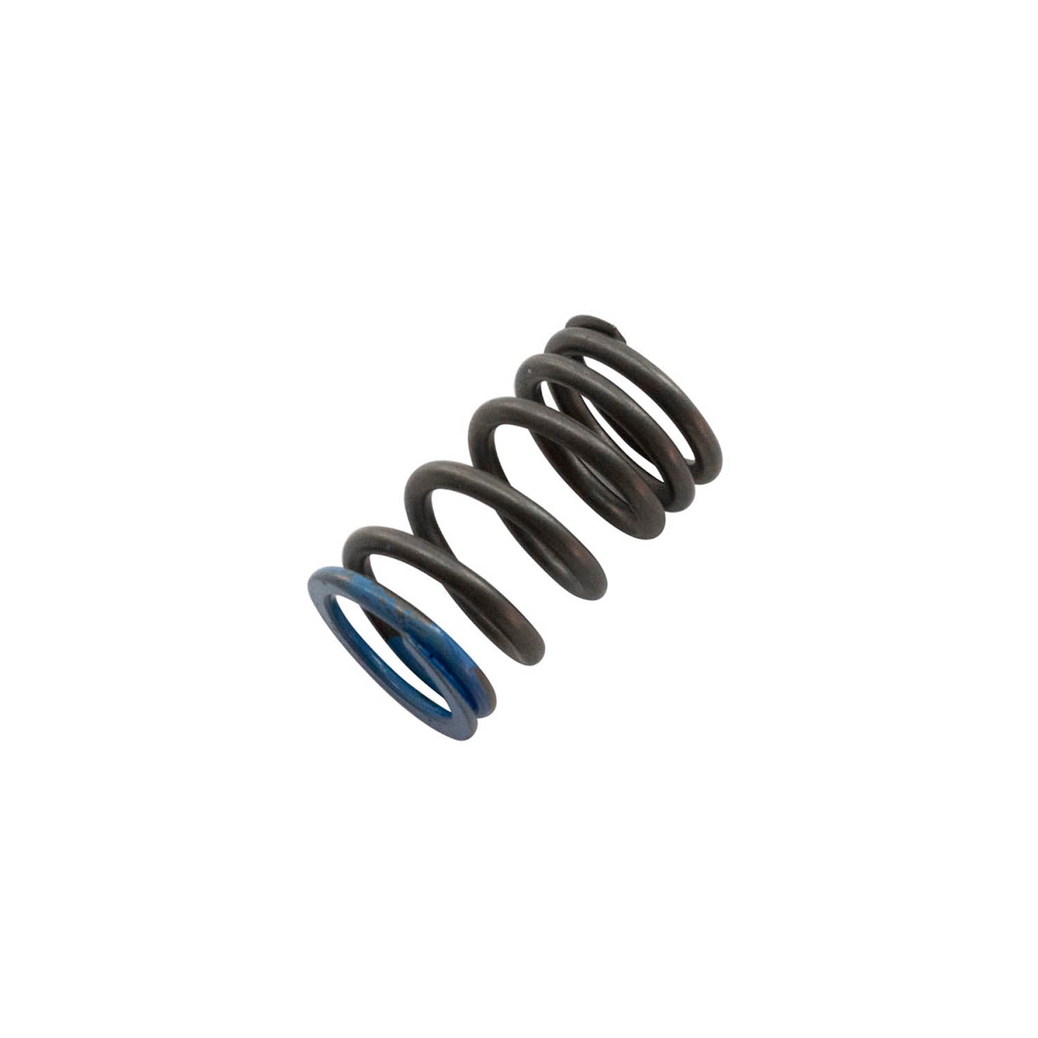 Coiled black metal valve spring with blue-tipped end designed for Polaris engines.
