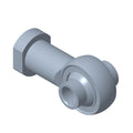 Gray metal rod-end bearing with 3/8-inch diameter, 44-degree angled right-hand thread.
