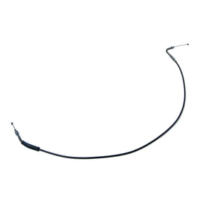 Black flexible throttle cable with metal connectors and a small cylindrical housing on one end.