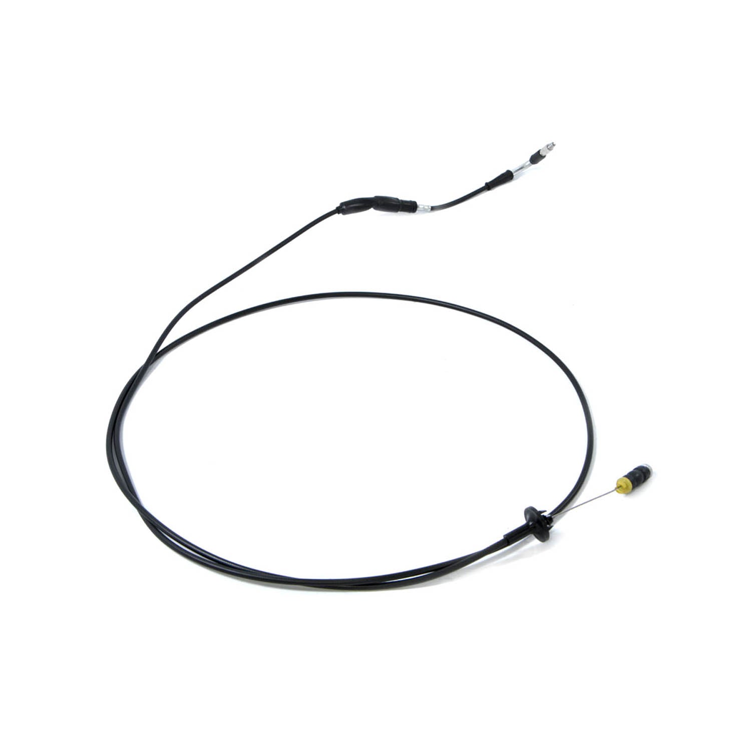 Black throttle cable for Polaris Ranger UTV with metal connectors on both ends.