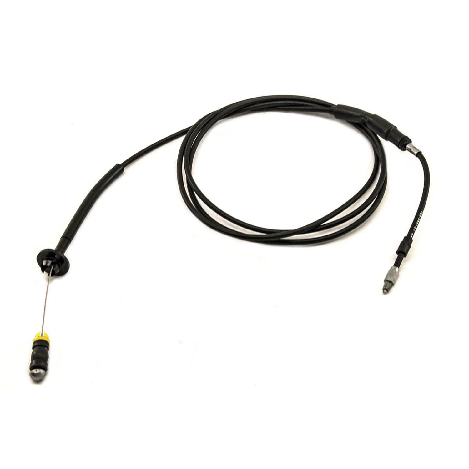 Black flexible throttle cable with metal and plastic connectors on each end, designed for Polaris UTV models.