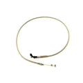 Flexible silver throttle cable with black plastic connector and metal adjustment end.