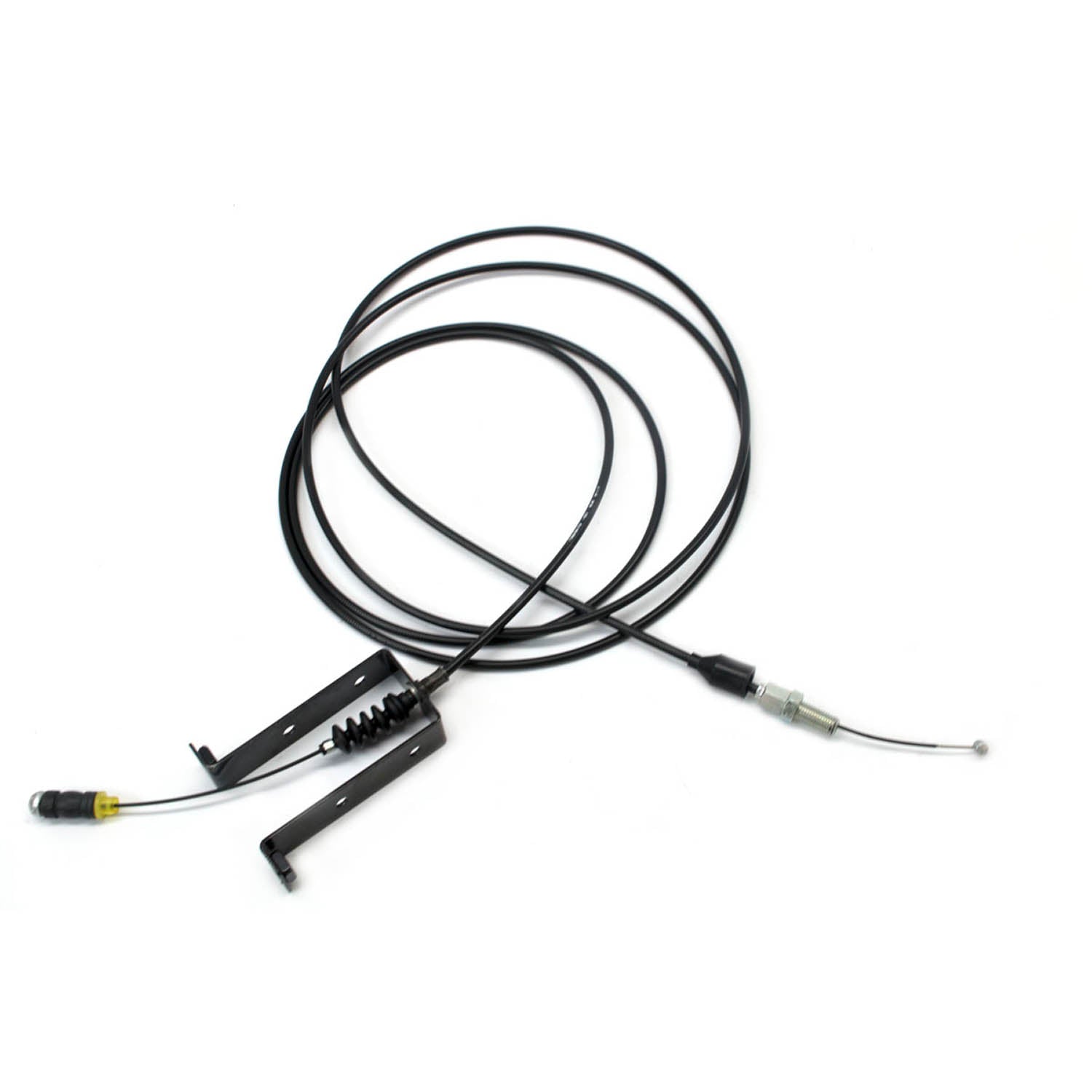 Black throttle cable with metal ends and protective inner sleeve for Polaris Ranger UTV models.