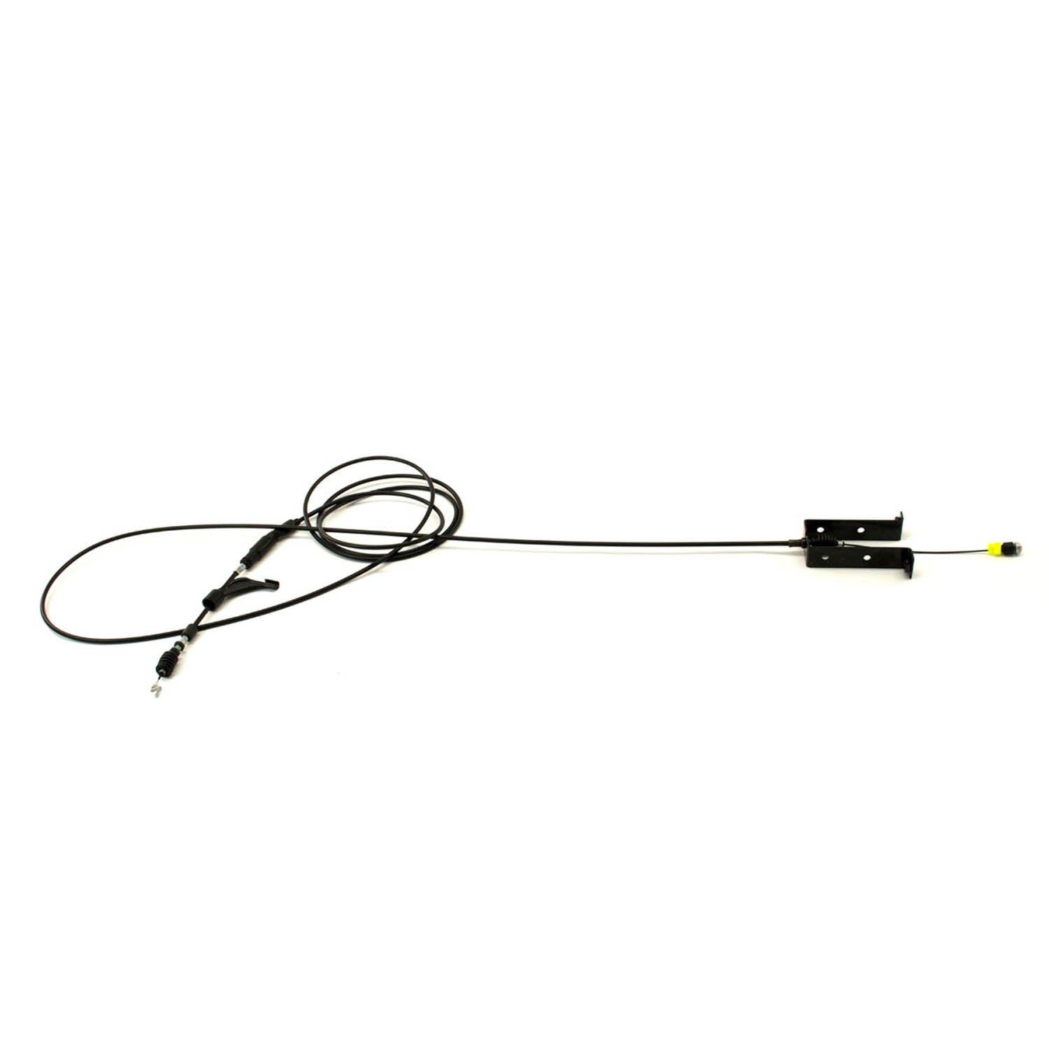 Black throttle cable for Polaris diesel UTV with metal connectors and yellow cable tip.