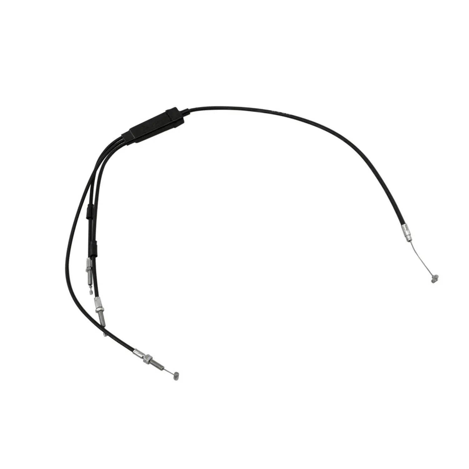 Black metal cable with cylindrical black protective covering and metal connectors at each end.
