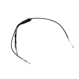 Black metal cable with cylindrical black protective covering and metal connectors at each end.