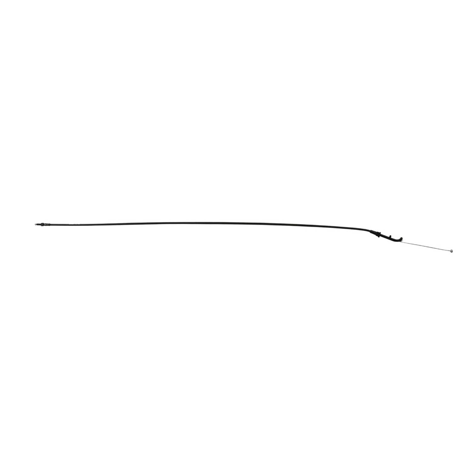 Black flexible throttle cable with metal fittings on both ends for UTV throttle control.