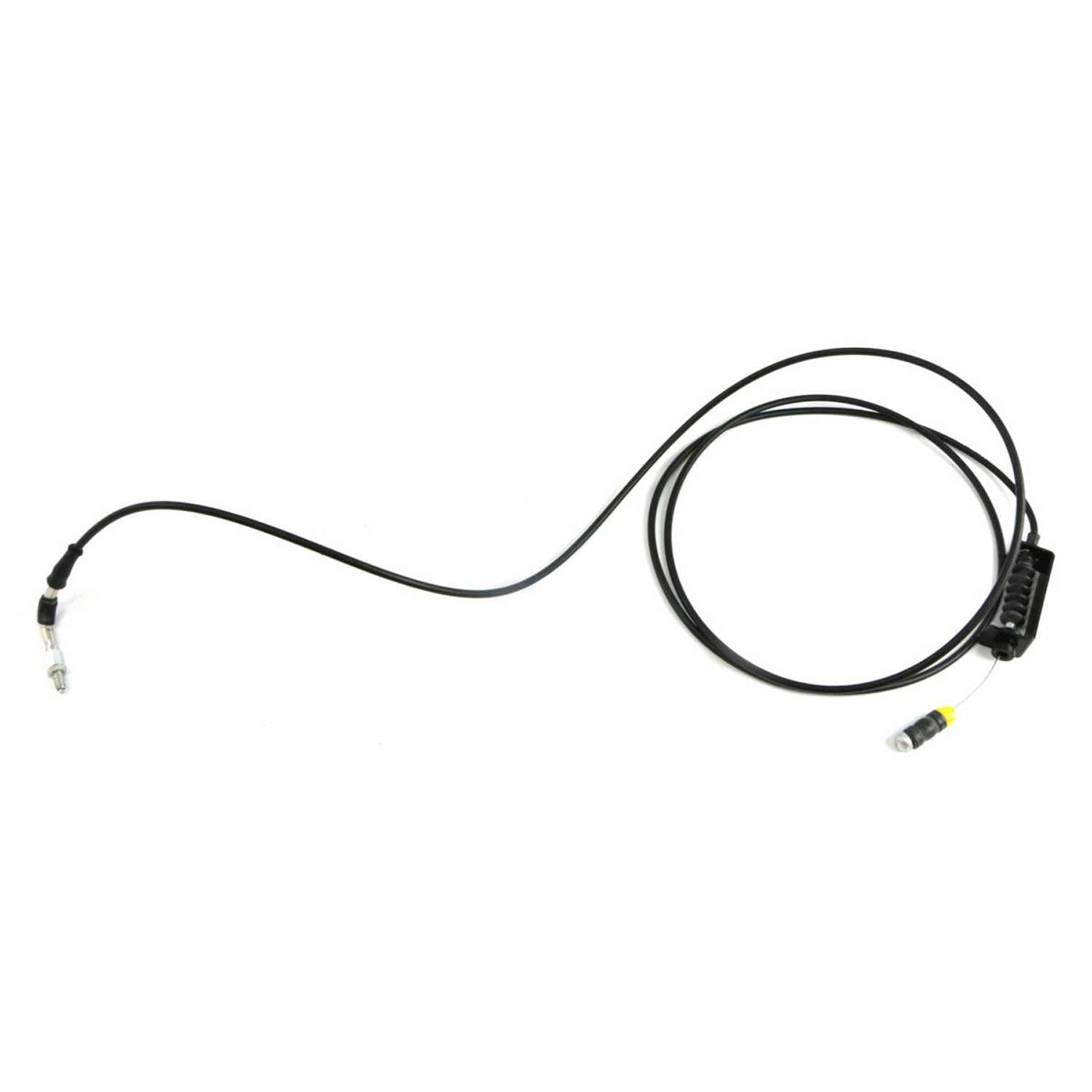 Black throttle cable with metal connectors and rubber-coated ends for Polaris UTVs.