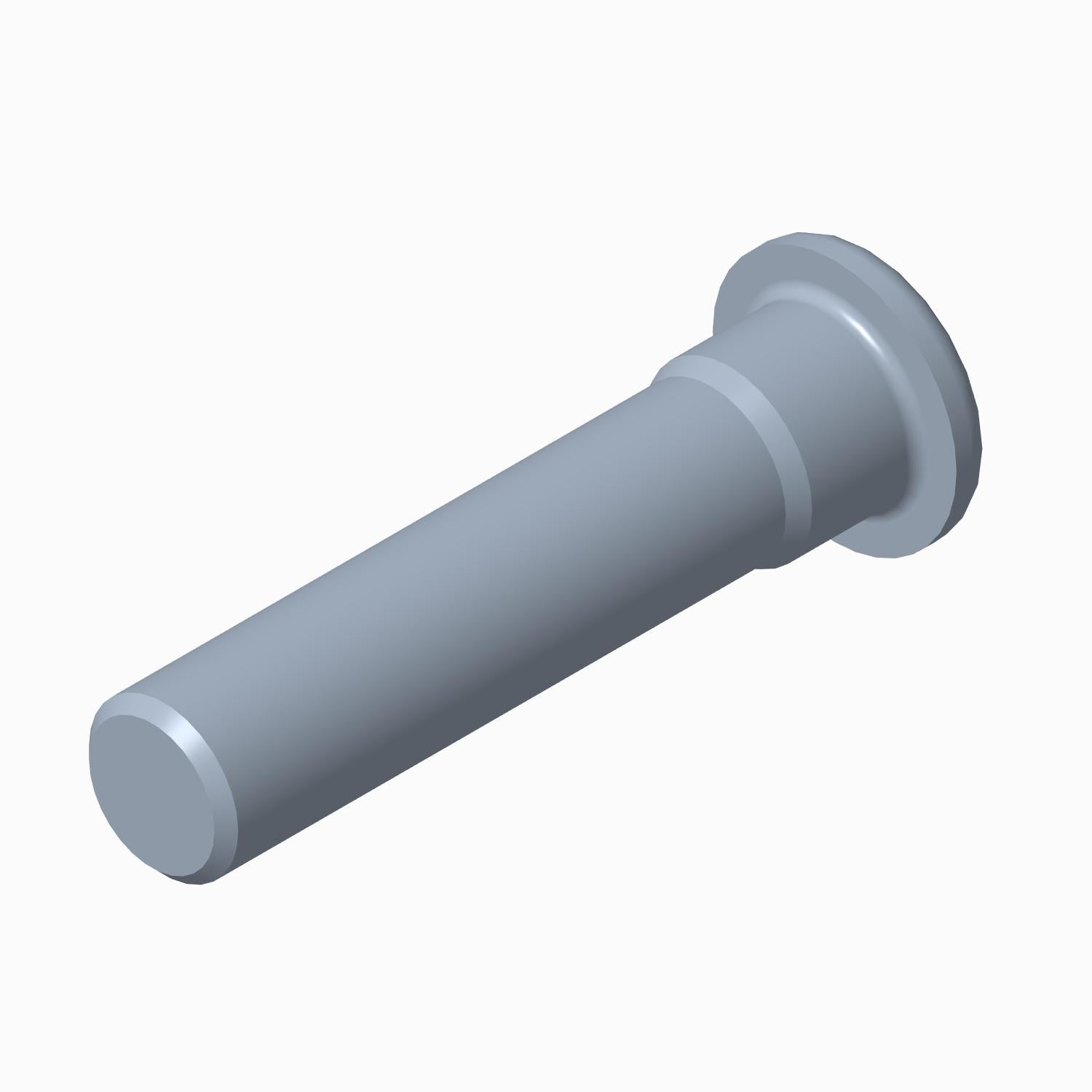 Gray cylindrical metal stud with a flat flange head and smooth surface designed for fastening or mounting.