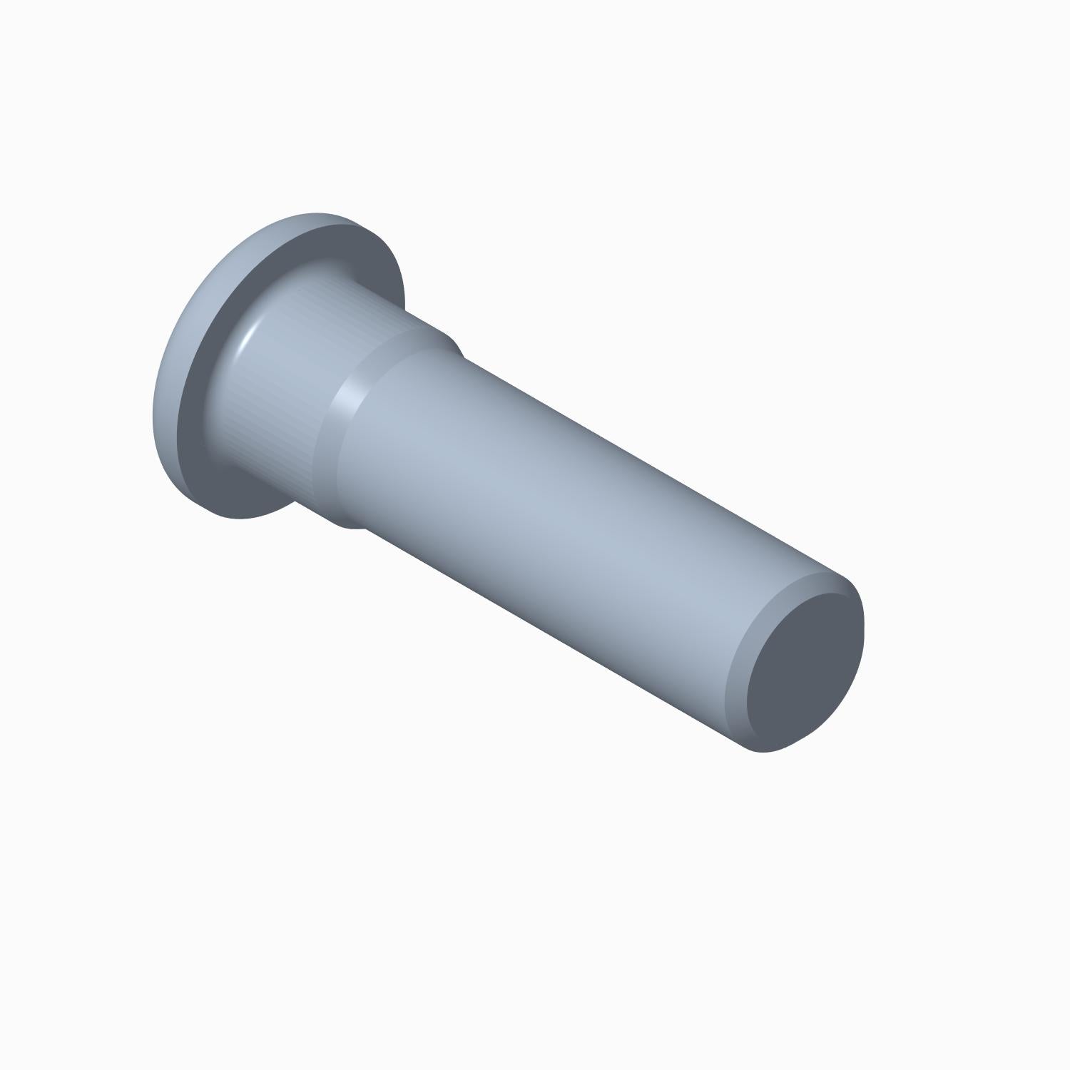 Gray cylindrical press fit stud with flared flat head and smooth surface.