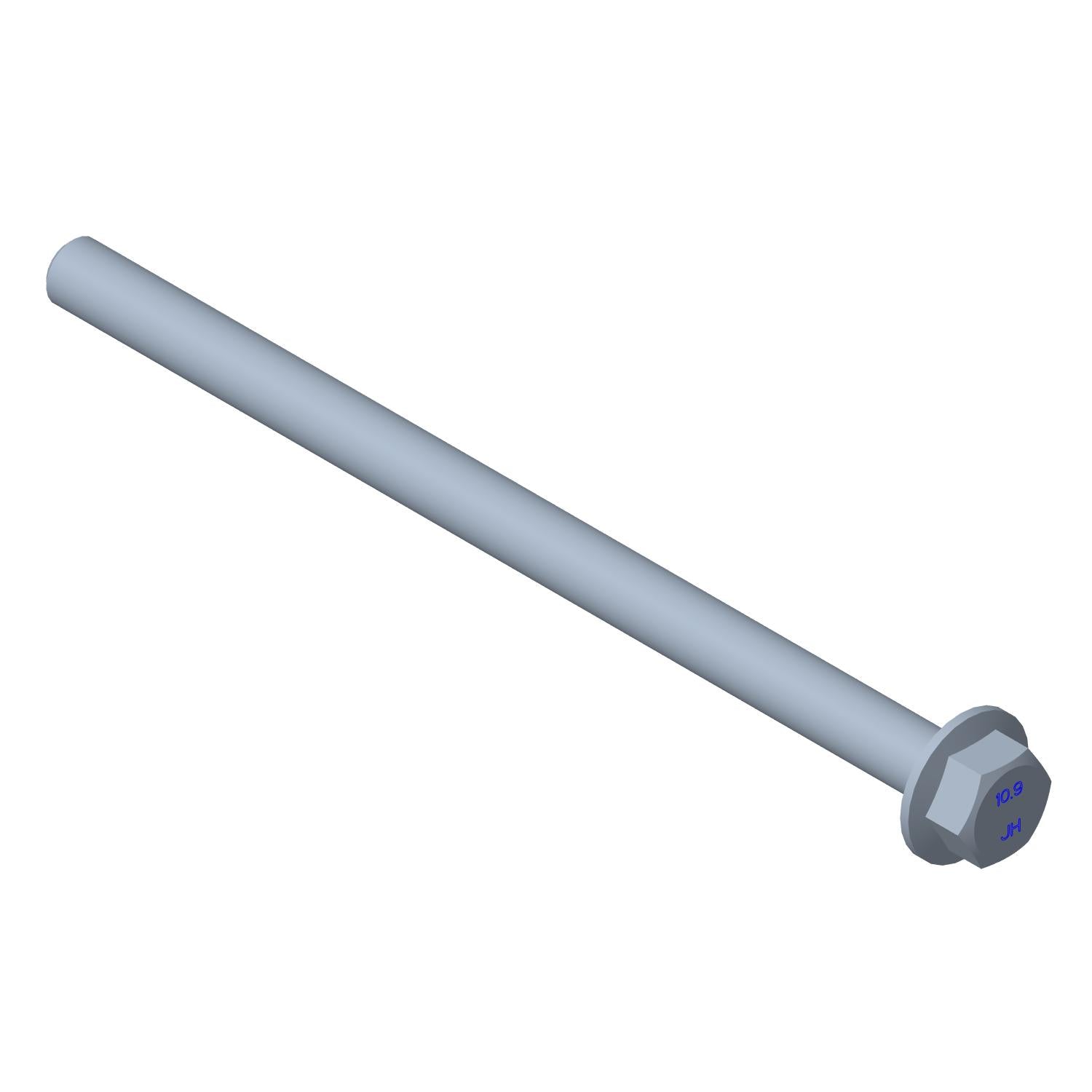 Long silver metal screw with hexagonal head and washer base.