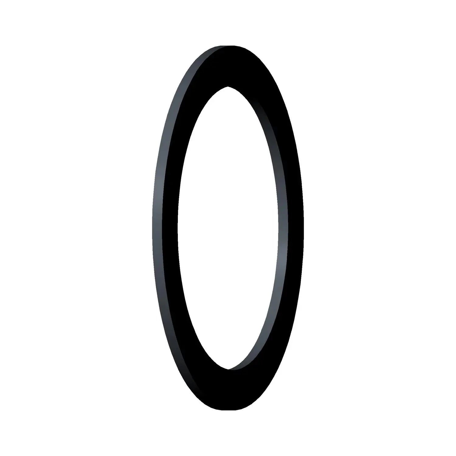 Black circular thrust washer with smooth flat surface and uniform thickness.