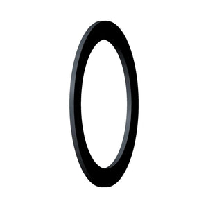 Black circular thrust washer with smooth flat surface and uniform thickness.