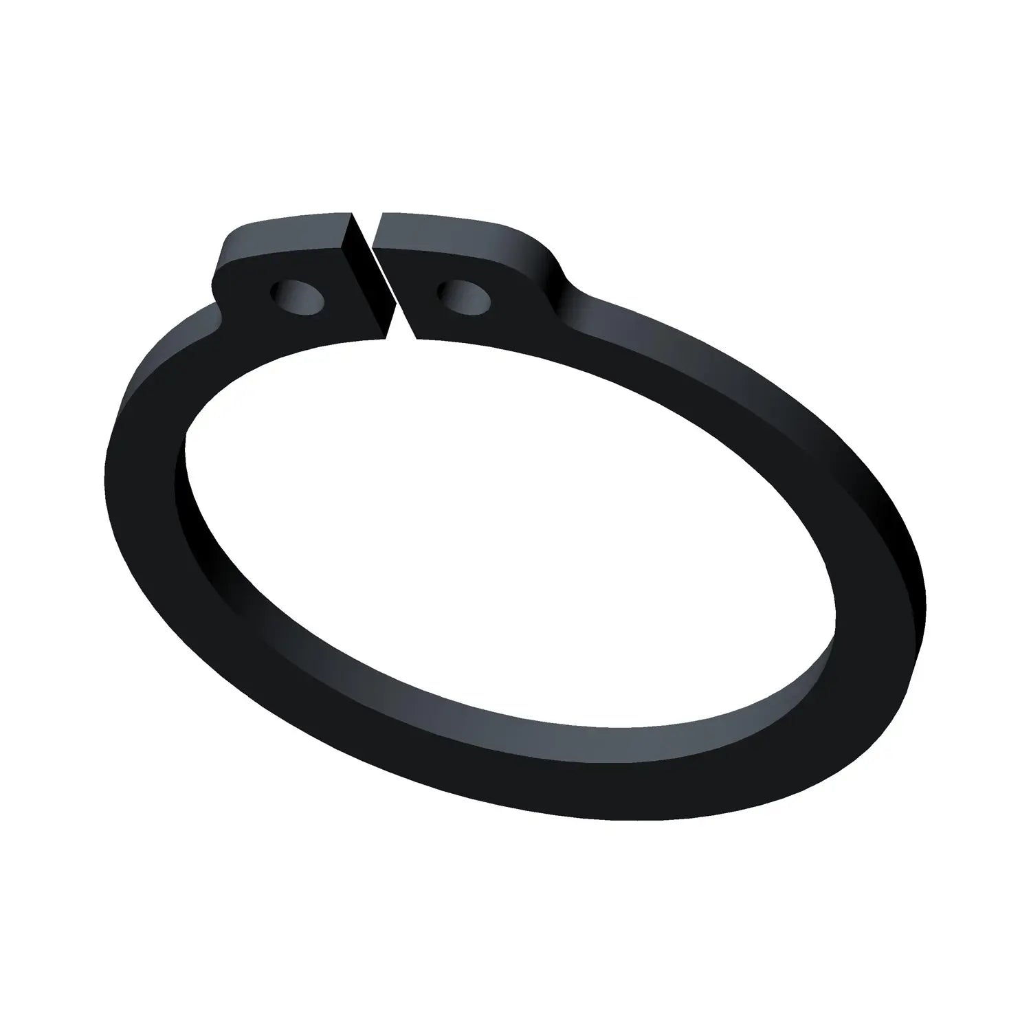 The Retaining Ring by Polaris is a black metal snap ring with a gap and two small holes at the ends, designed for motorcycle drivetrains and as an OEM Polaris retaining ring, displayed on a white background.