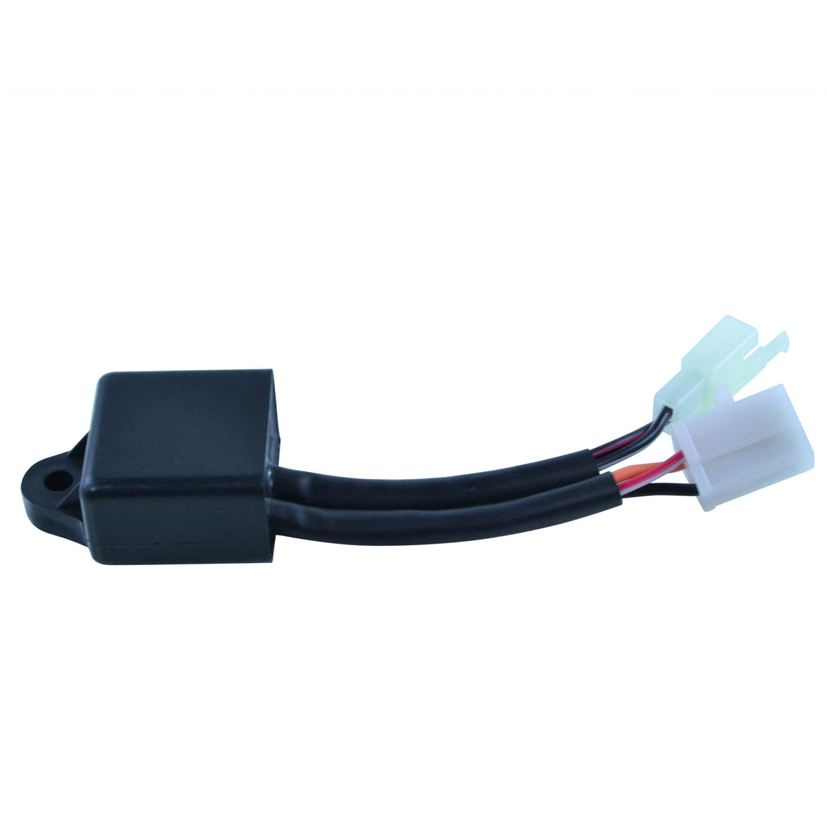 Black rectangular CDI box with attached dual black cables ending in white plastic connectors.