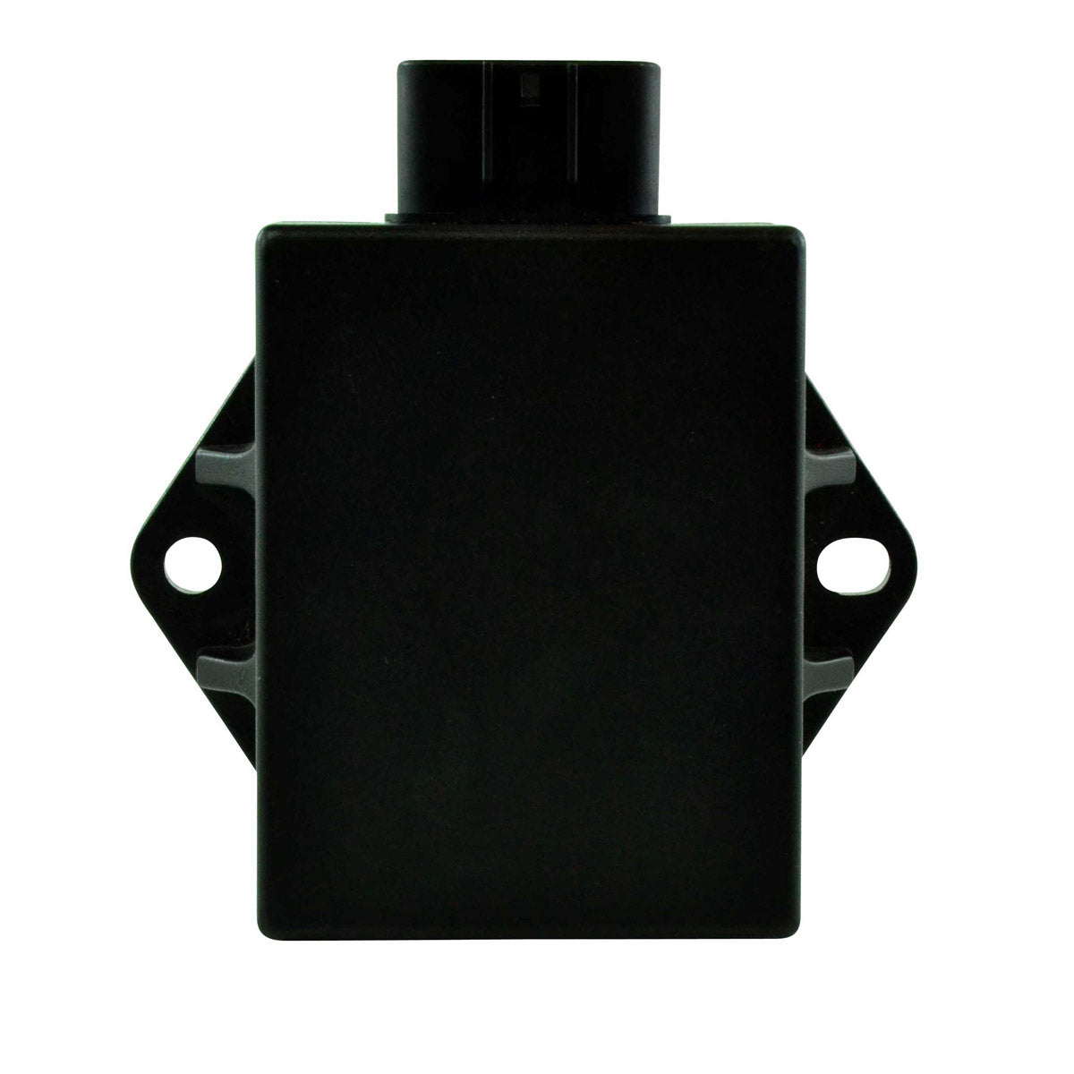 Compact black rectangular CDI box with mounting tabs and a top electrical connector for motorcycles.