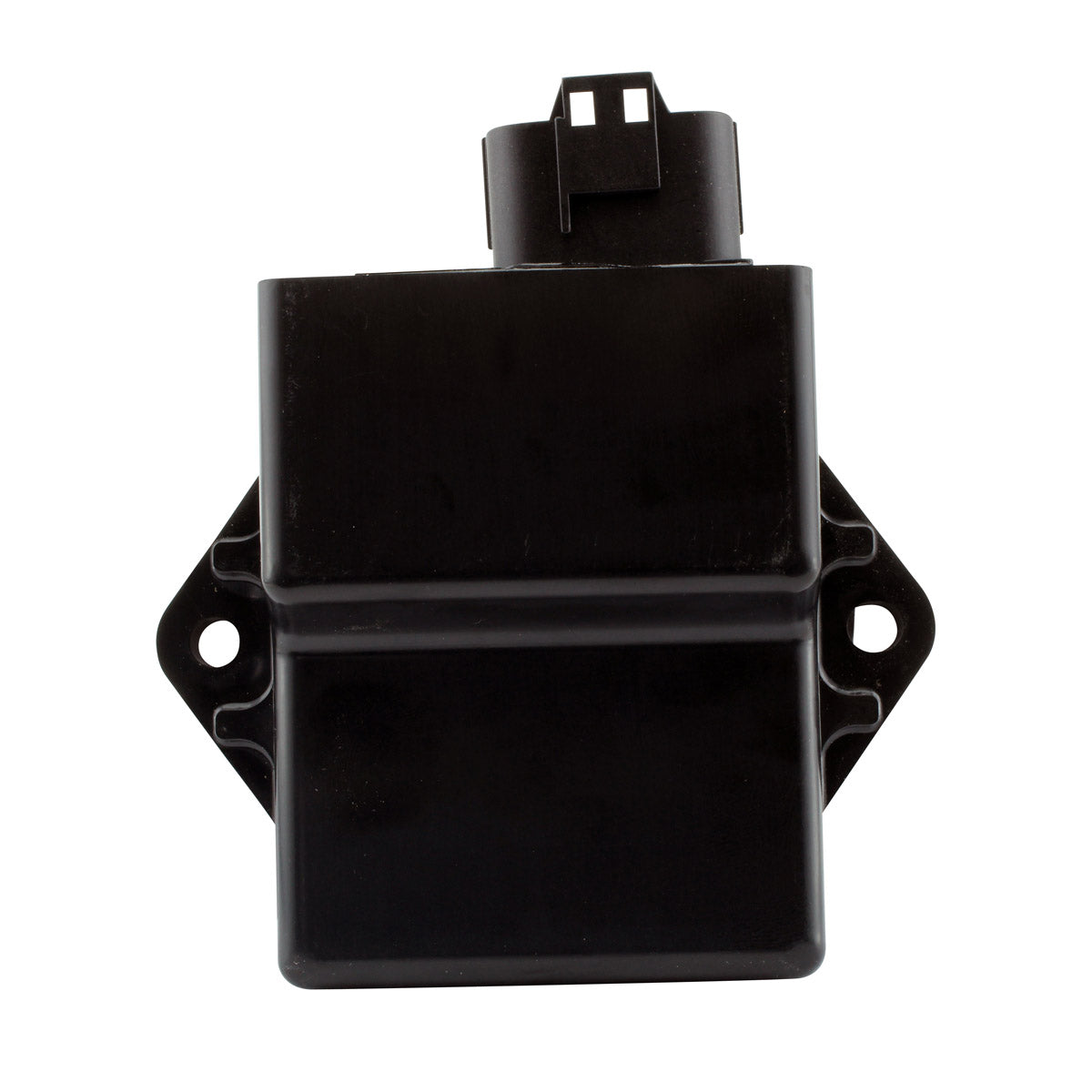 Black rectangular motorcycle CDI box with mounting holes and a top electrical connector.
