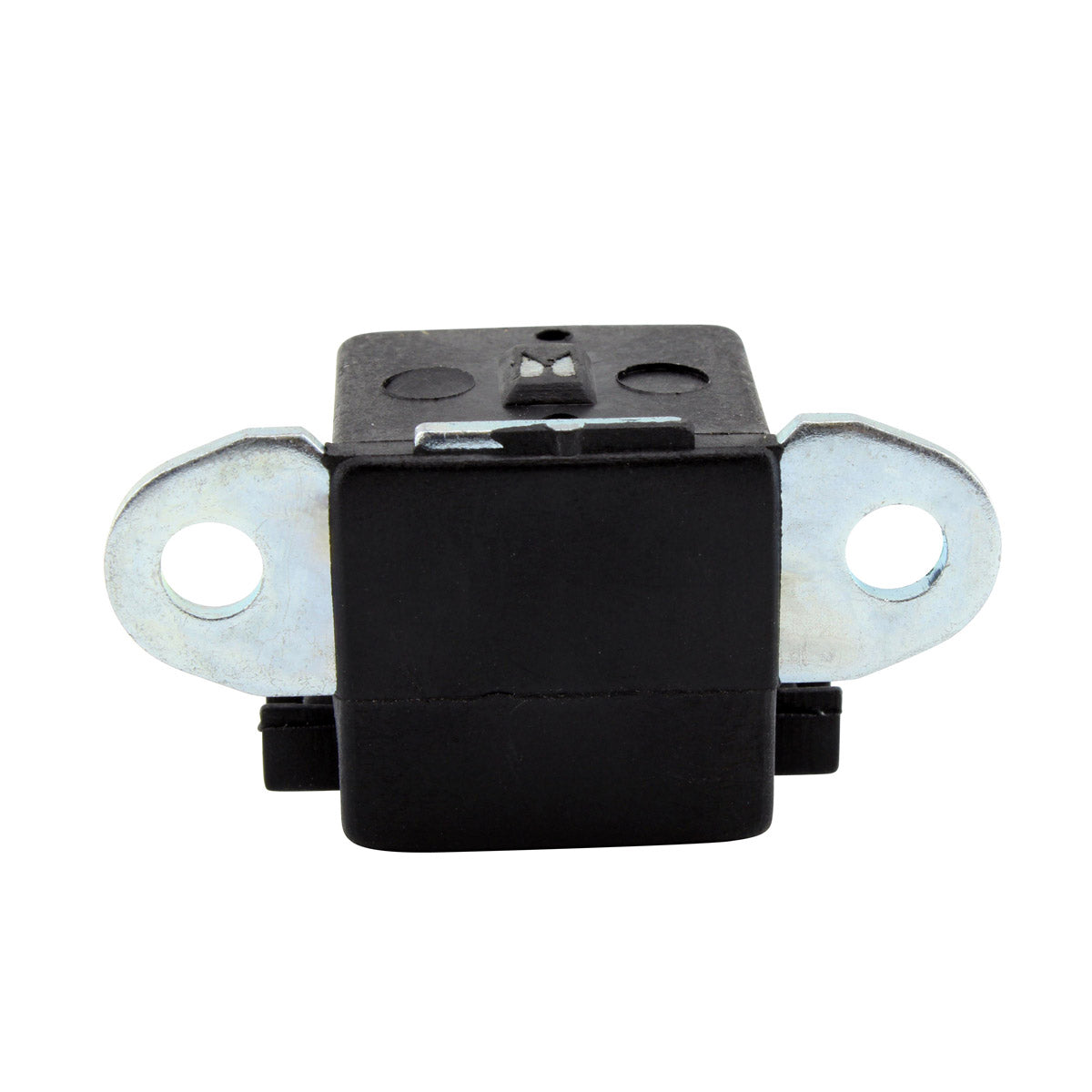 Black rectangular pickup coil with metal mounting brackets on each side and two holes for screws.