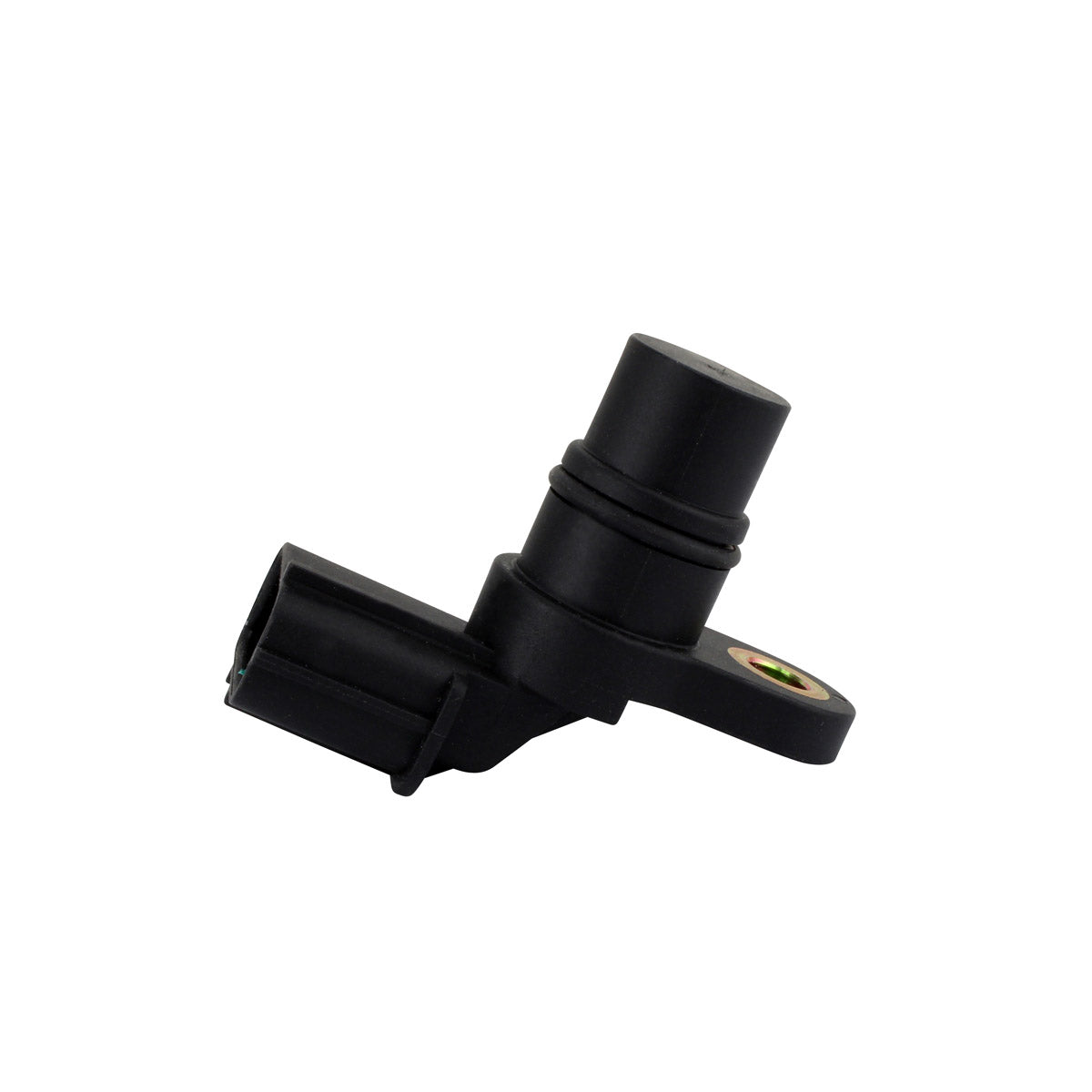Black cylindrical motorcycle speed sensor with mounting flange and electrical connector port.