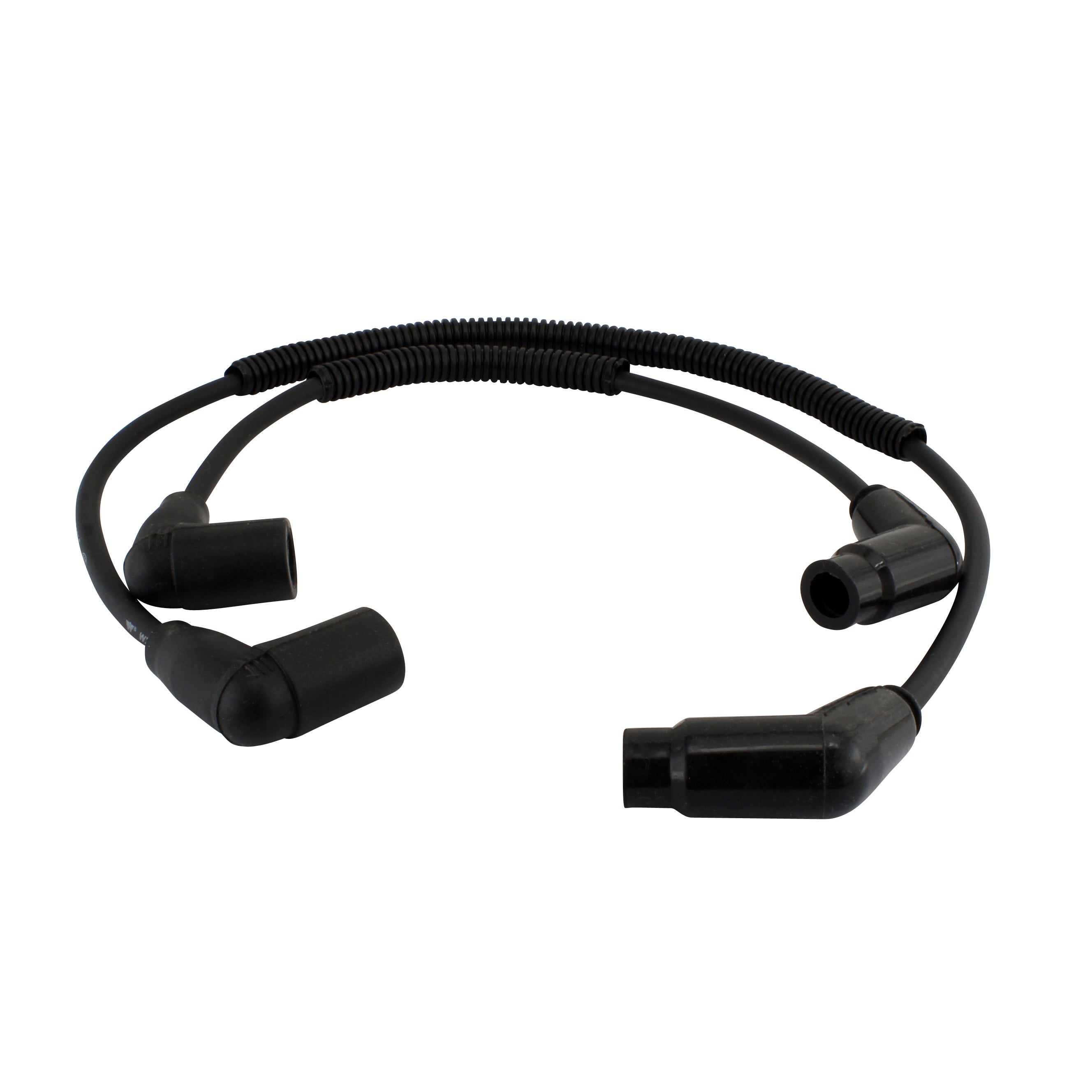 Black rubber spark plug caps with flexible insulated wires, designed for motorcycle ignition systems.