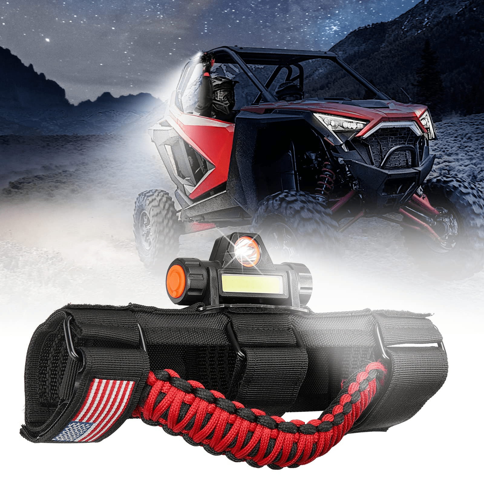 Roll Bar Grab Handle with Dome Light For Maverick X3, RZR, Kawasaki by Kemimoto B0801-03101RD Grab Handle B0801-03101RD Kemimoto