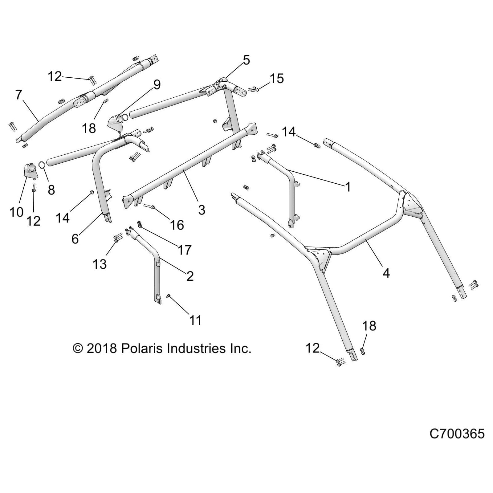 Rops, Rear, Matte Black by Polaris 1024892-458 OEM Hardware P1024892-458 Off Road Express