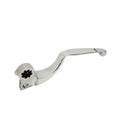 A polished silver metal clutch lever with hardware, featuring a curved handle and black star-shaped gear, similar to the Clutch Lever w/ Hardware, Polished [Incl. 6-8] by Polaris for Indian motorcycle parts.
