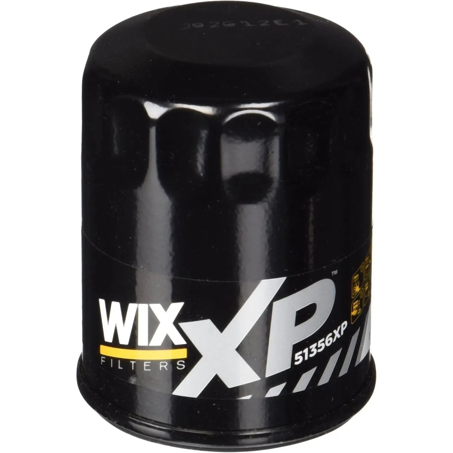 Black cylindrical oil filter with white "WIX XP 51356XP" branding and yellow accent text.
