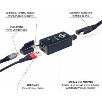 Parts Unlimited Battery Charger Accessory SAE to USBC/USB Adapter by RidePower RPSAEUSBUSBCADP