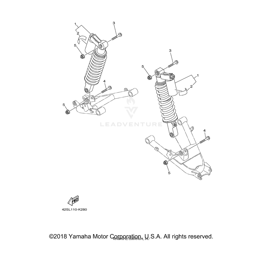 Shock Absorber Assembly, Rear by Yamaha 5UG-22210-B0-00 OEM Hardware 5UG-22210-B0-00 Off Road Express Drop Ship