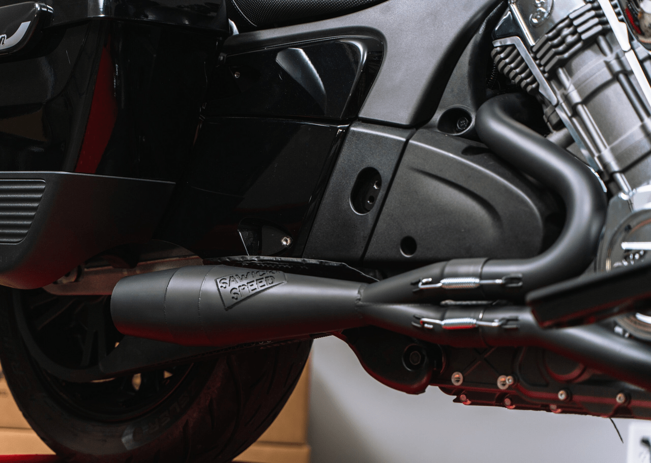 Western Powersports Drop Ship Exhaust Full System Shorty Cannon Challenger Black by Sawicki