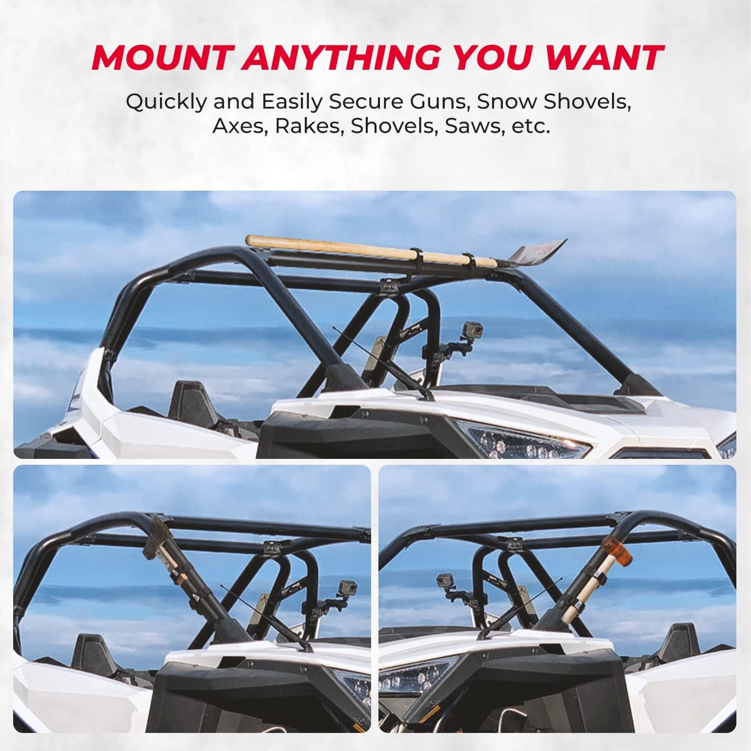 Kemimoto Shovel Holder Rubber Straps for Roof Racks - Fits 1.5