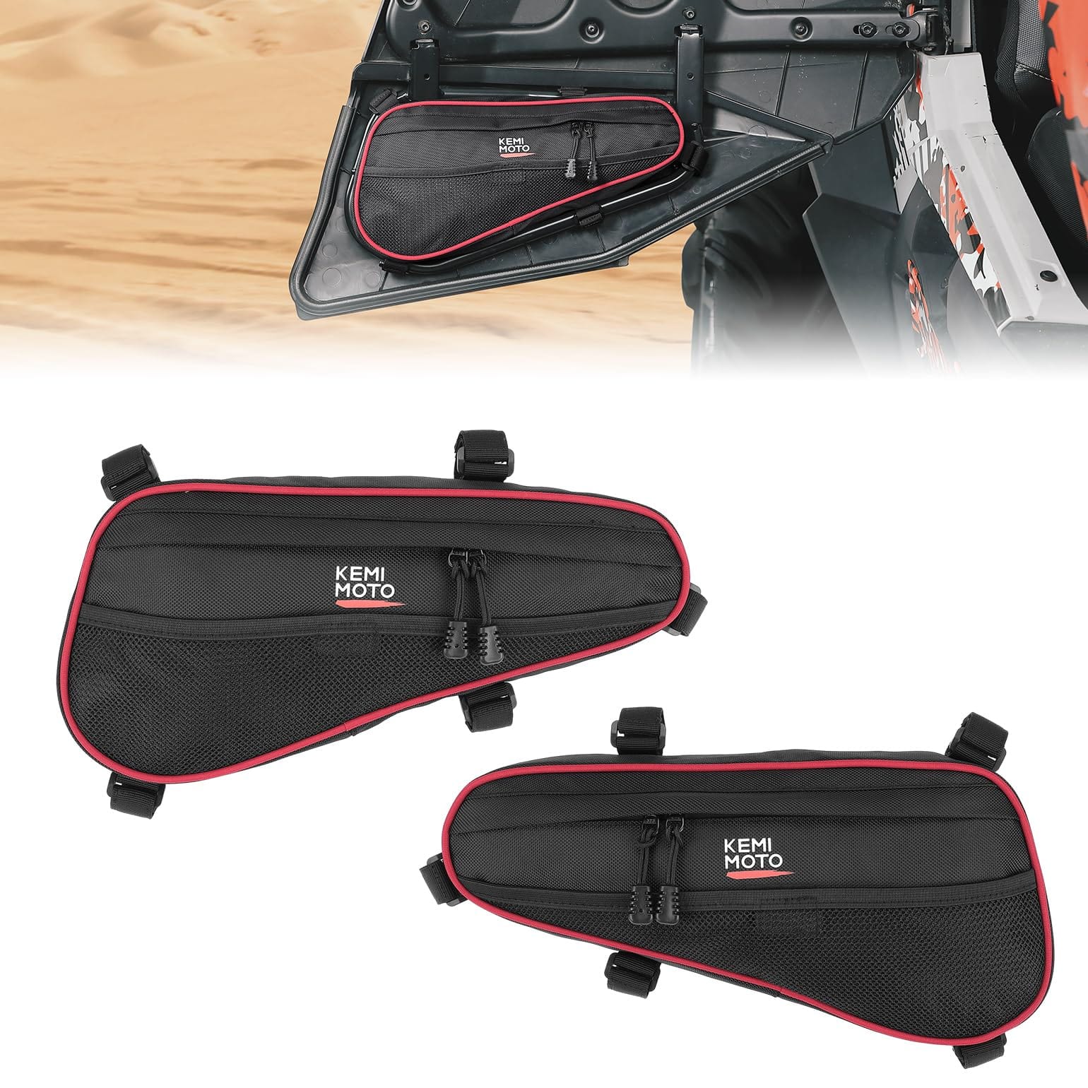 UTV Rear Lower Door Bags with Multiple Pockets for Polaris RZR 2014+ by Kemimoto B0113-16501BK Door Bag B0113-16501BK Kemimoto