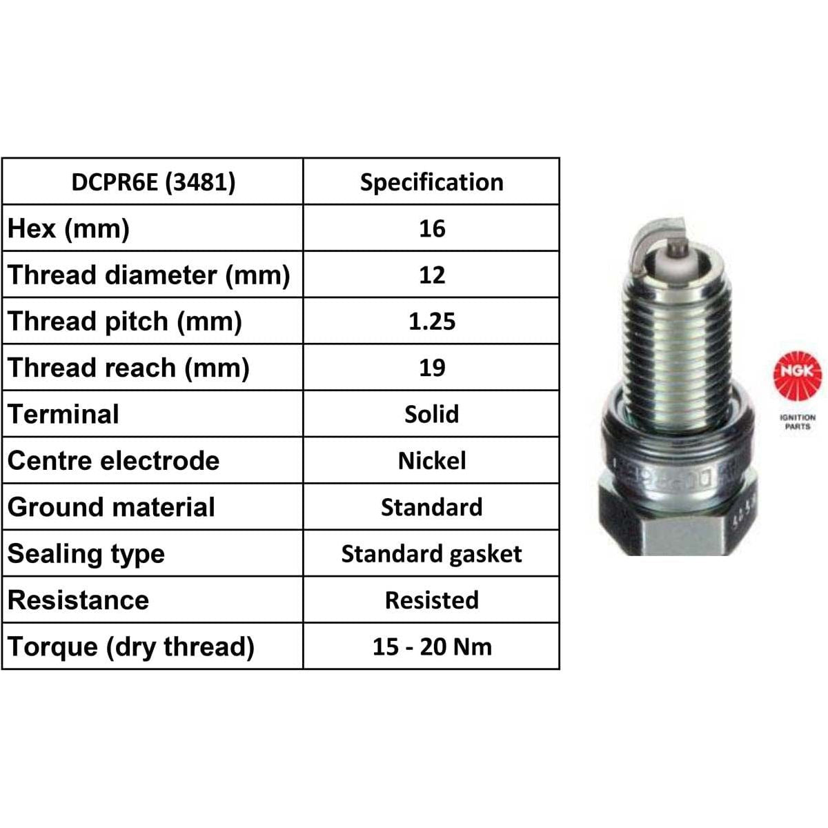 Victory Motorcycle Spark Plug DCPR6E 12mm by NGK DCPR6E Spark Plug