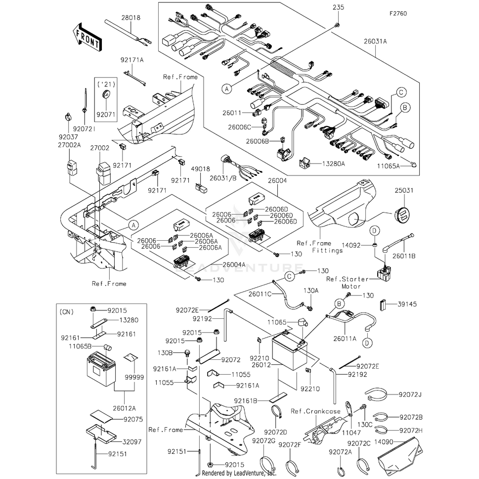 Wire-Lead,Battery(+) by Kawasaki 26011-0813 OEM Hardware 26011-0813 Off Road Express Peach St