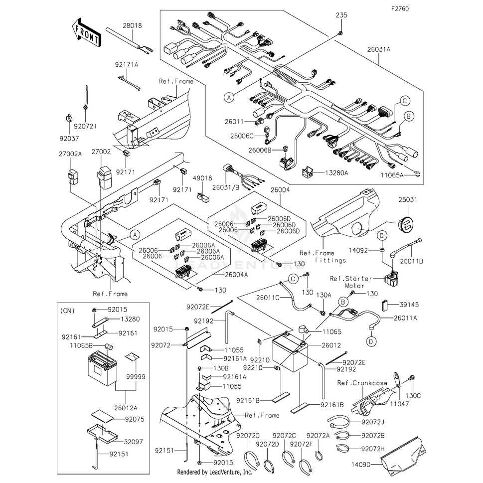 Wire-Lead,Battery(-) by Kawasaki 26011-7516 OEM Hardware 26011-7516 Off Road Express Peach St