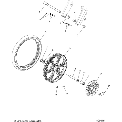 Assembly, Wheel, Front, Cast, Flat Black Mach [Incl. 7,8,10,11,15] by Polaris 1522514-463M Wheel