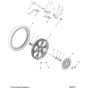 Assembly, Wheel, Front, Cast, Flat Black Mach [Incl. 7,8,10,11,15] by Polaris 1522514-463M Wheel