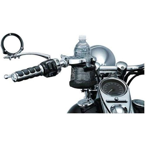 Beverage Holder with 1" Mount and Mesh Basket Gloss Black by Kuryakyn