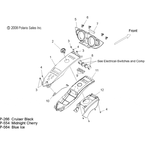 Body, Console Bridge And Bezel - 2009 Victory Vision Street/Ness/Touring/10Th Ann. - V09Sb36/Sc36/Sd36/Sz36 Schematic 4465 OEM Schematic