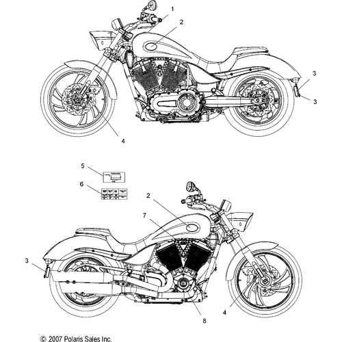 Body, Decals - 2008 Victory Jackpot All Options - V08Bc26/Xb26 Schematic 4598 OEM Schematic